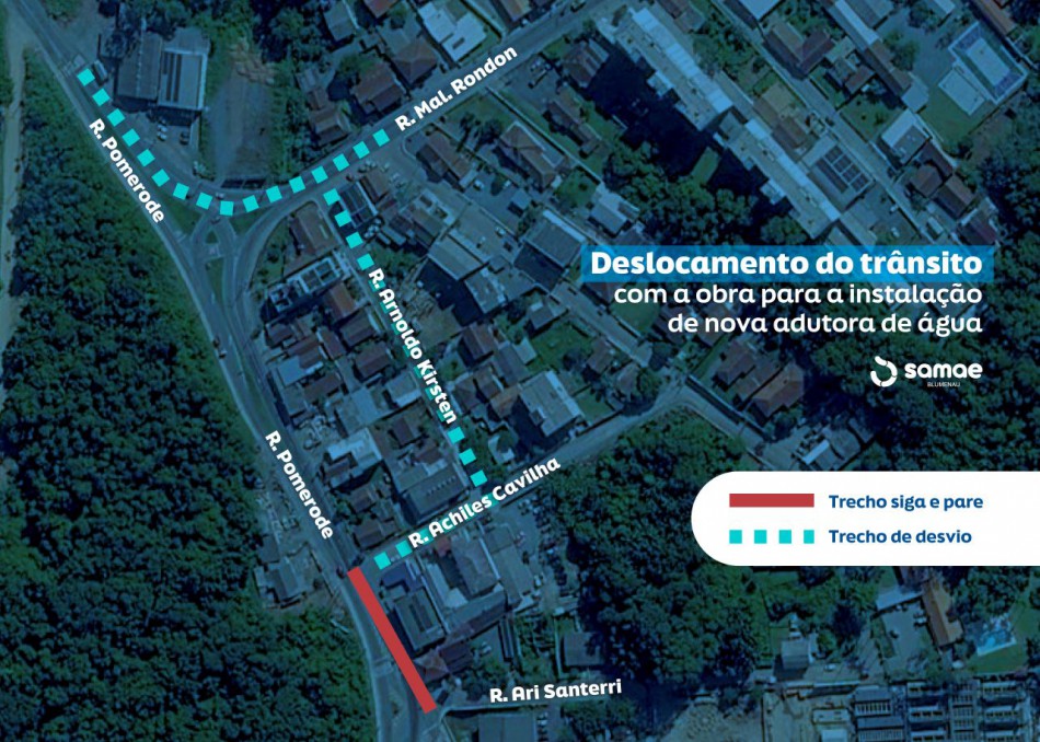 Com modificações no trânsito, obras da nova adutora na Rua Pomerode iniciam nesta sexta-feira, dia 31