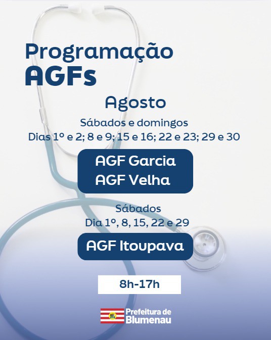 AGFs Garcia, Velha e Itoupava seguem abertos nos fins de semana de agosto