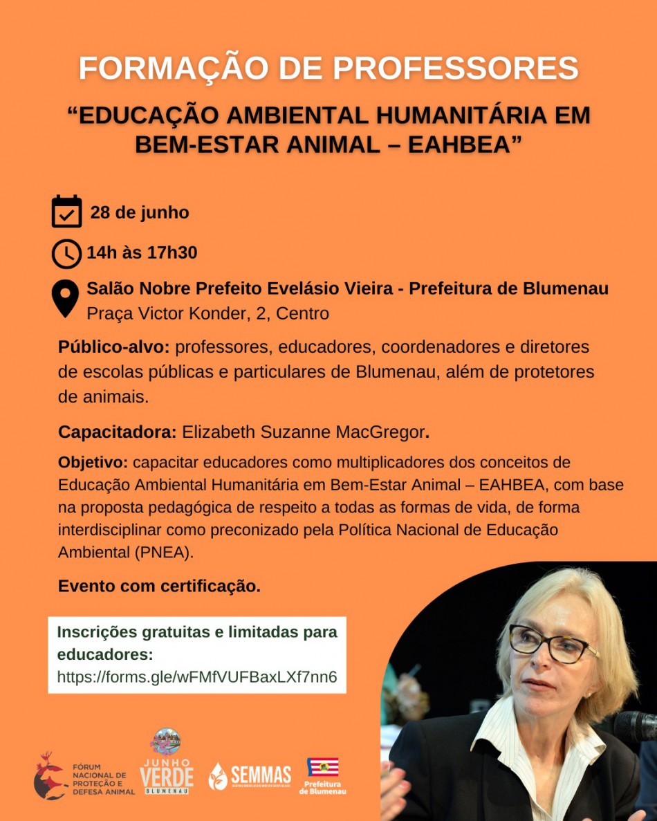 Blumenau oferece capacitação sobre Educação Ambiental Humanitária em Bem-Estar Animal