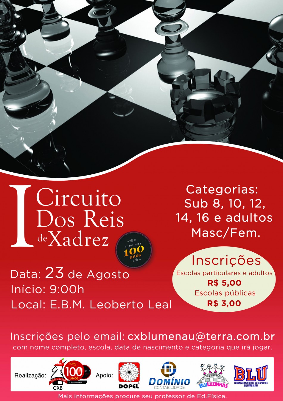 Sábado tem o I Circuito dos Reis de Xadrez na EBM Leoberto Leal