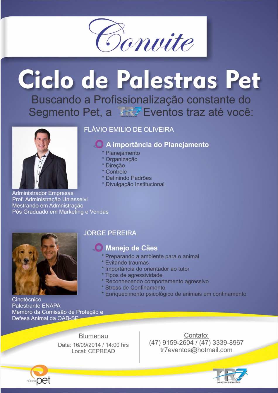 Hoje tem Ciclo de Palestras Pet gratuitas no Centro de Prevenção e Recuperação de Animais Domésticos