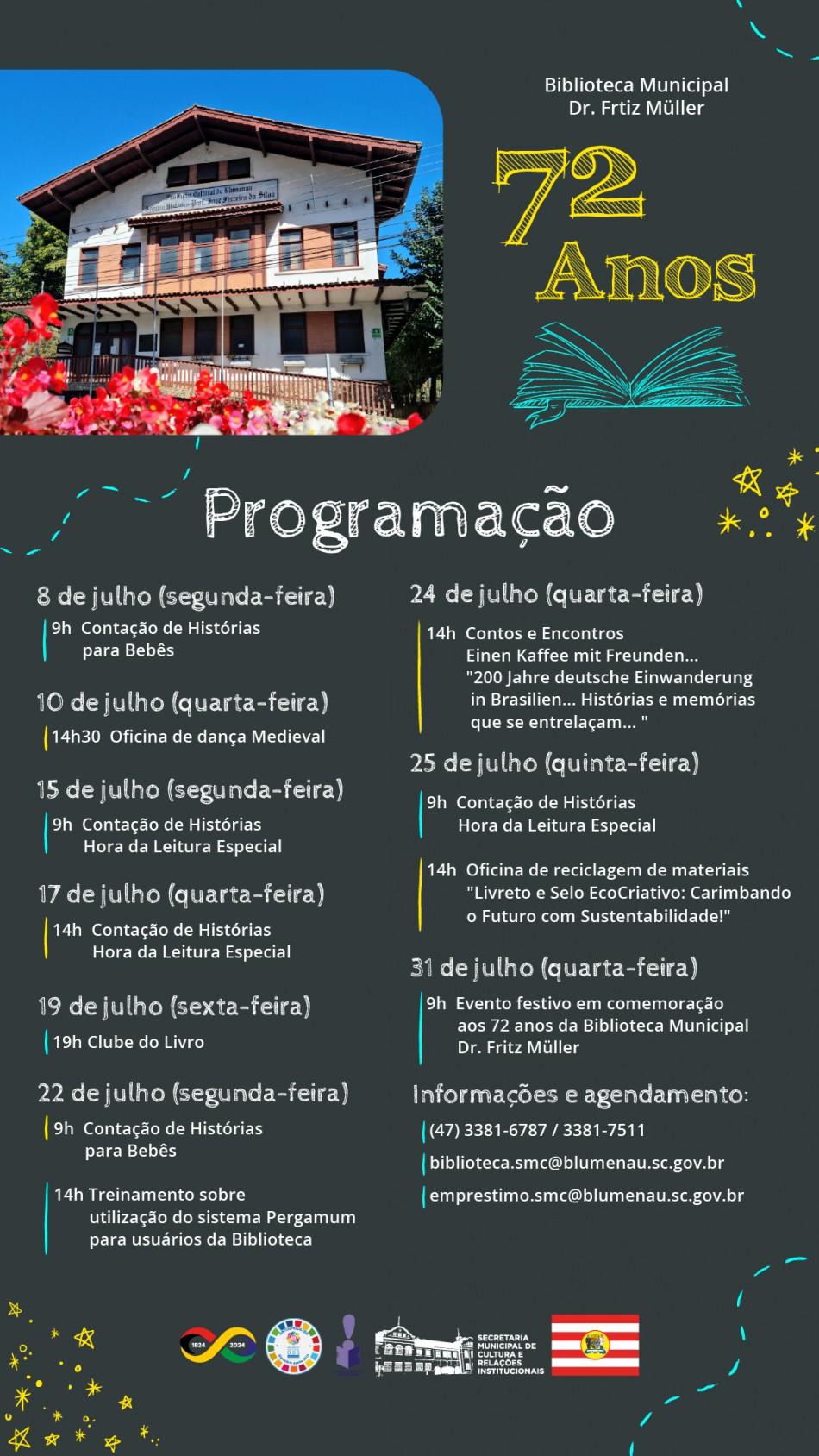 Biblioteca Dr. Fritz Müller celebra 72 anos em julho 