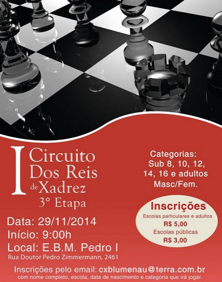 Inscrições para Circuito dos Reis de Xadrez seguem abertas