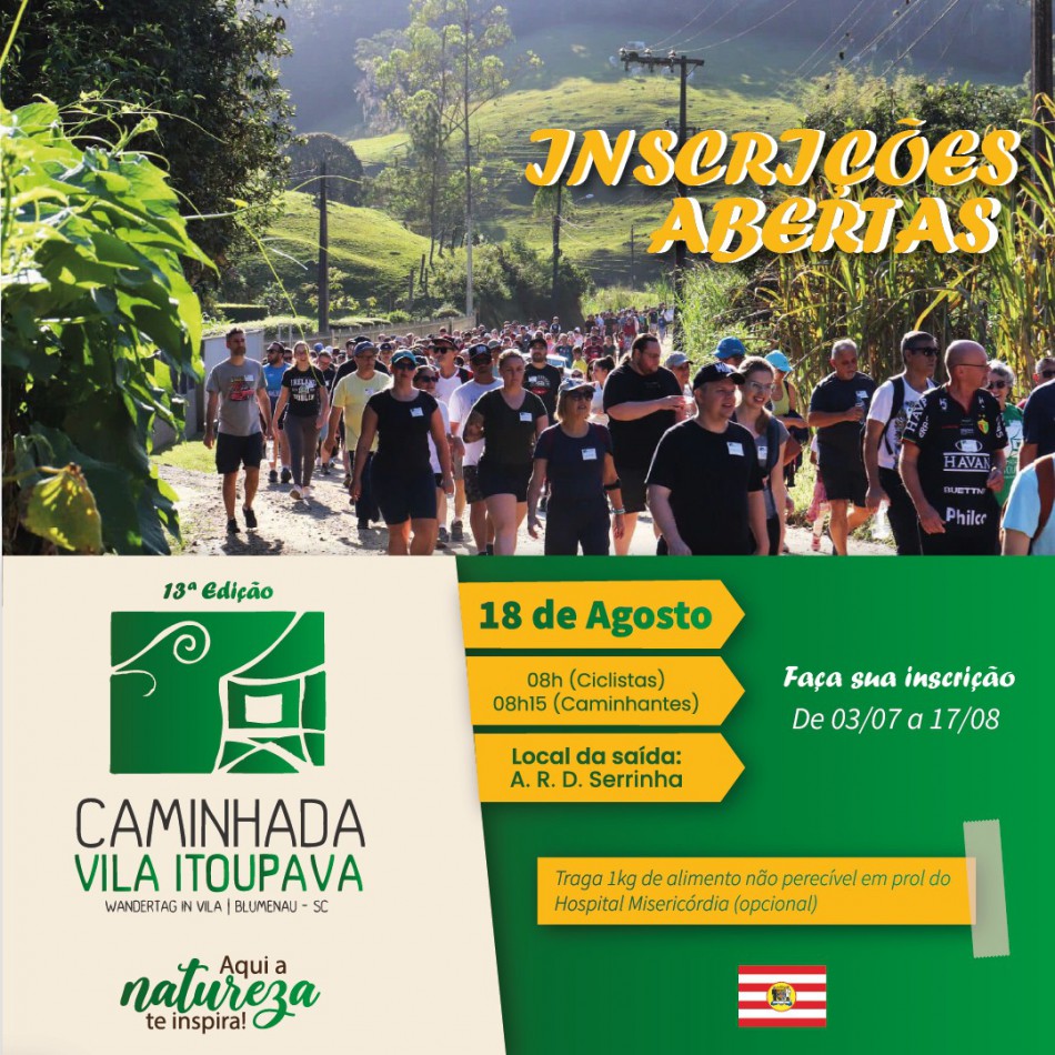 Blumenau abre inscrições para a 13ª Caminhada Ecológica e Cultural da Vila Itoupava