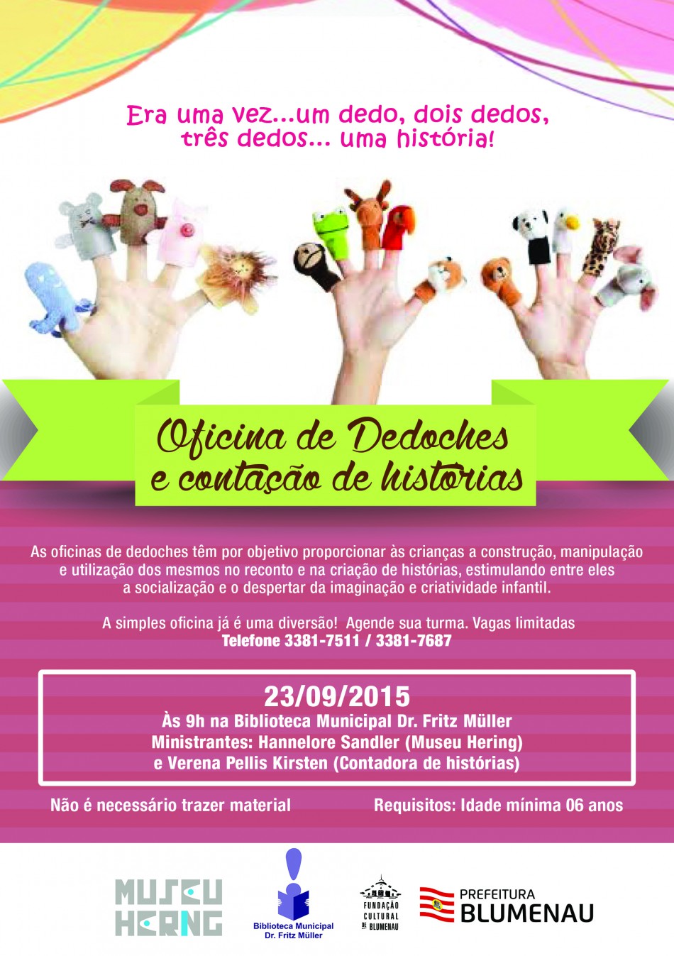 Fundação Cultural promove oficina de dedoches para crianças
