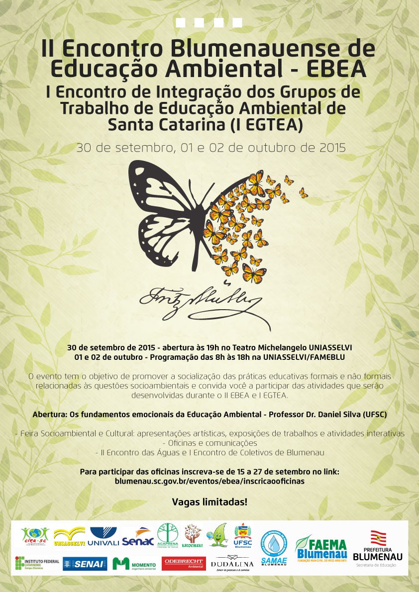Inscrições abertas para Encontro Blumenauense de Educação Ambiental