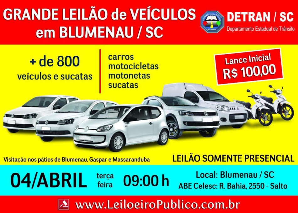 Blumenau sedia leilão de veículos e sucatas no mês de abril