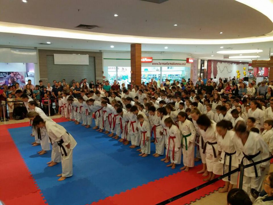 Mais de 250 alunos participam de apresentação de karatê no shopping