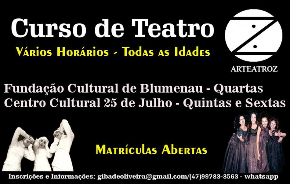 Cia. Arteatroz oferece curso de teatro na Fundação Cultural de Blumenau