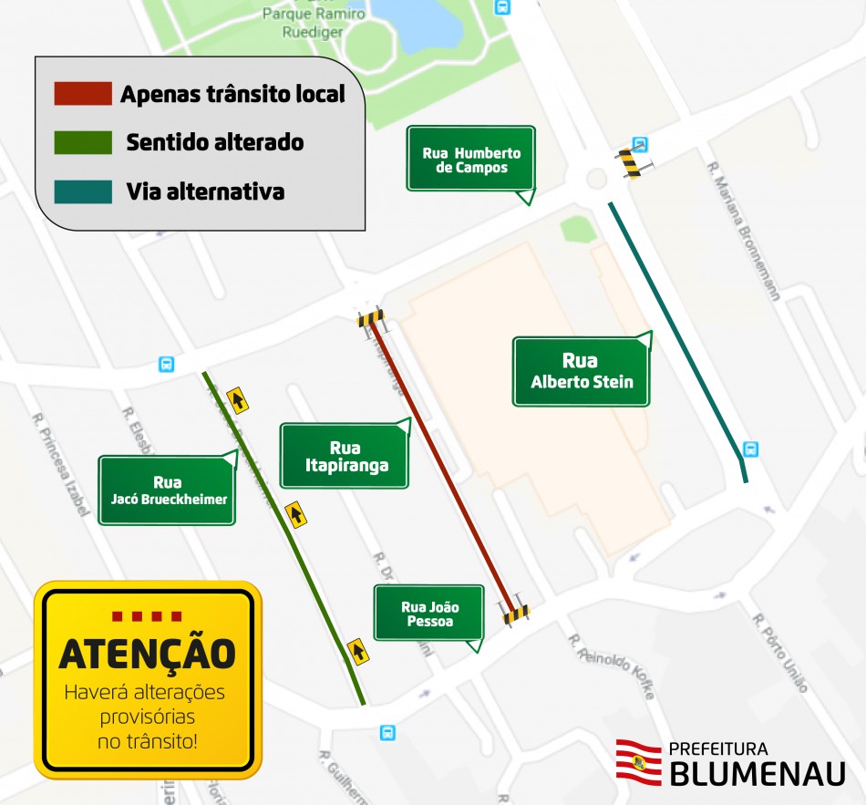 Rua Jacó Brueckheimer terá sentido invertido a partir de sábado