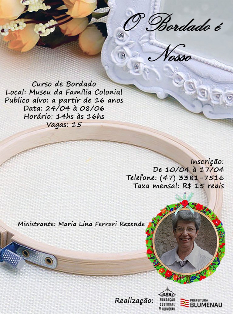 Museu da Família Colonial oferece curso de bordado