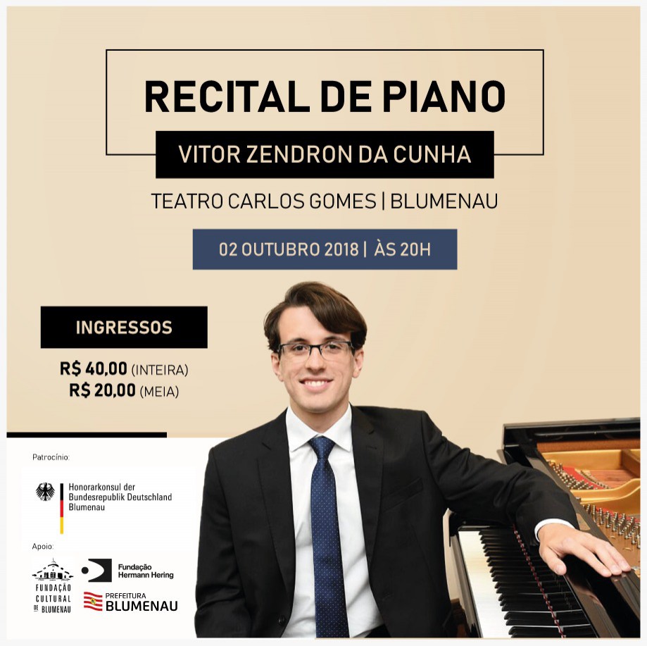 Vitor Zendron apresenta recital de piano no Carlos Gomes