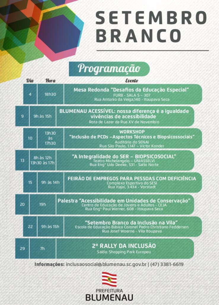 Setembro Branco da Inclusão tem programação definida