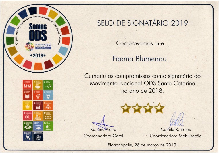 Faema recebe Selo dos Objetivos de Desenvolvimento Sustentável