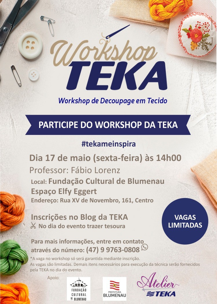 Workshop de decoupage em tecido está com vagas abertas