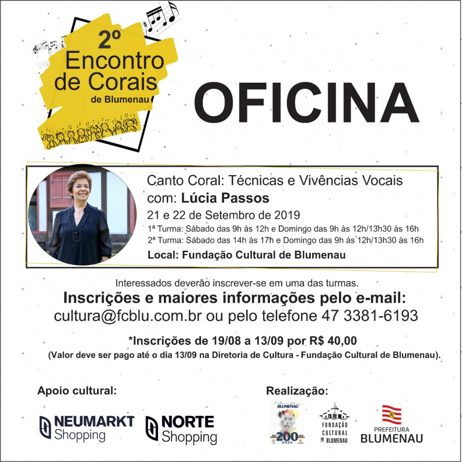 Oficina de Canto Coral abre inscrições a partir de segunda-feira, dia 19