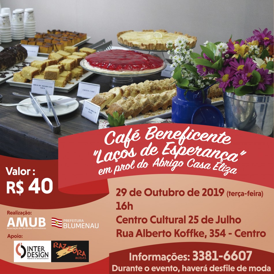 Café Beneficente "Laços de Esperança" acontece nesta terça-feira, dia 29
