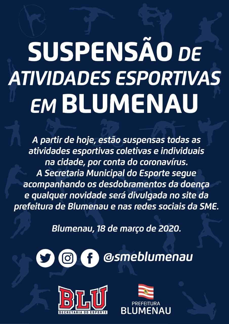 SME anuncia suspensão de todas as atividades esportivas em Blumenau