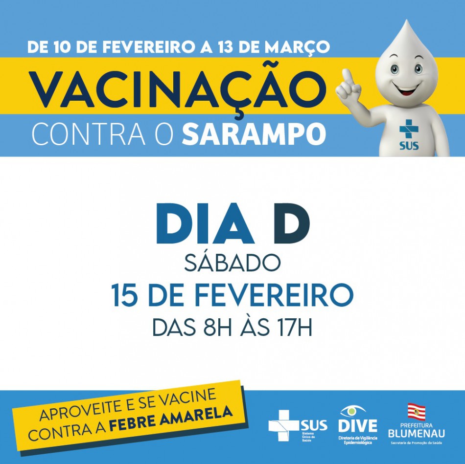 Blumenau realiza dia "D' contra o Sarampo neste sábado, dia 15