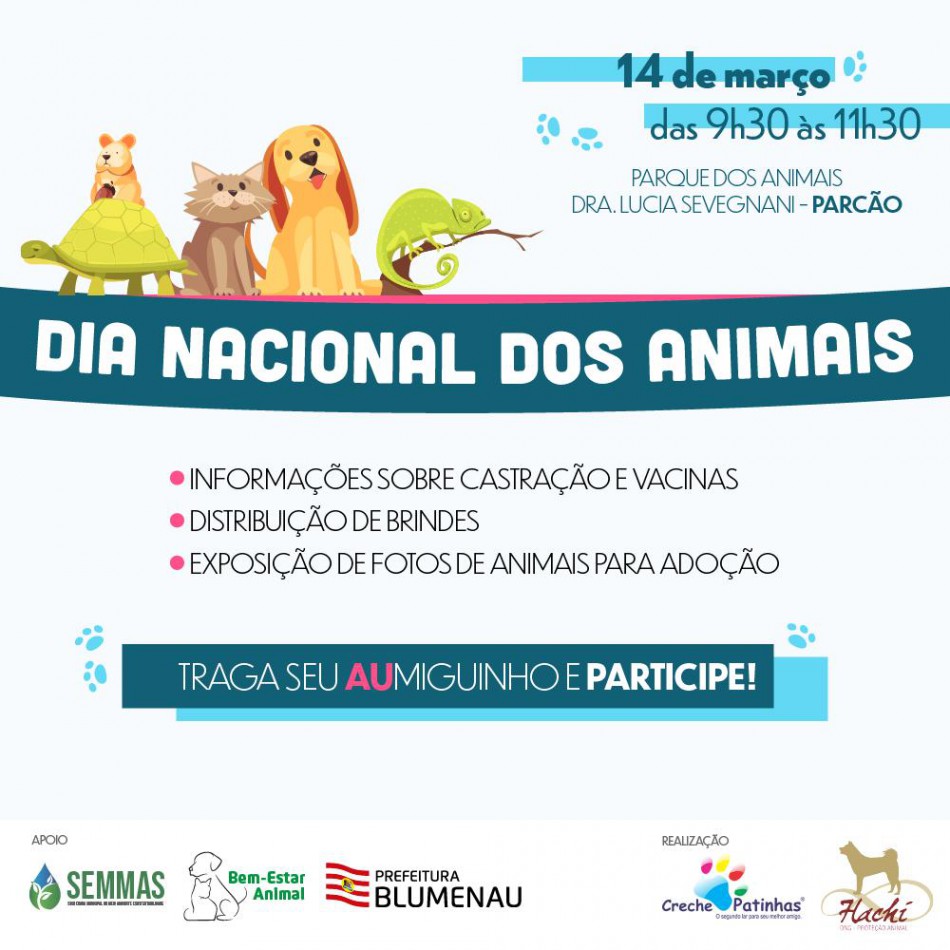 Evento vai reunir proprietários de animais no Parcão, neste sábado, dia 14
