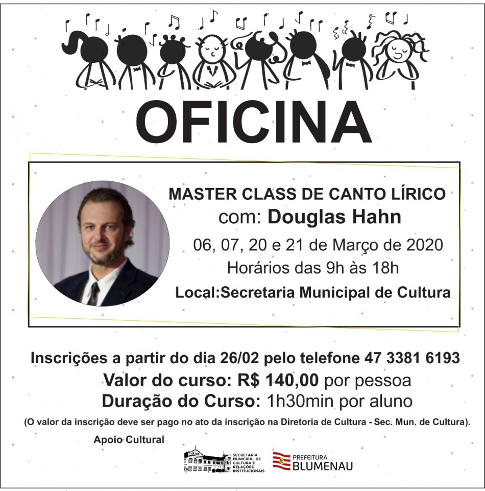Douglas Hahn oferece master class de canto lírico em Blumenau