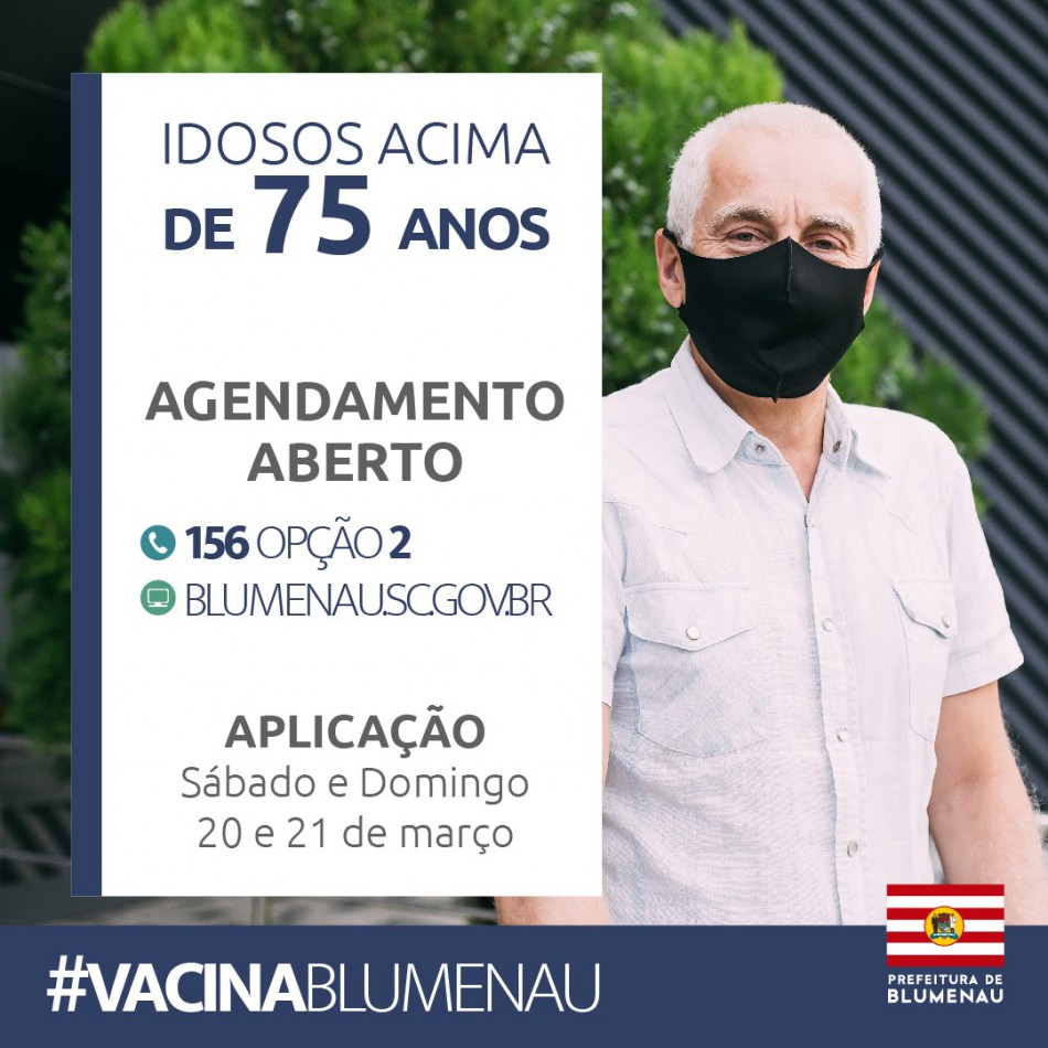 Blumenau reabre agendamento de vacinas contra a Covid-19 para idosos com 75 anos ou mais