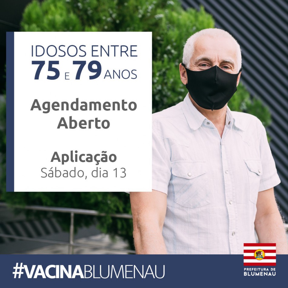 Blumenau abre agendamento para idosos com idade entre 75 e 79 anos contra a Covid-19