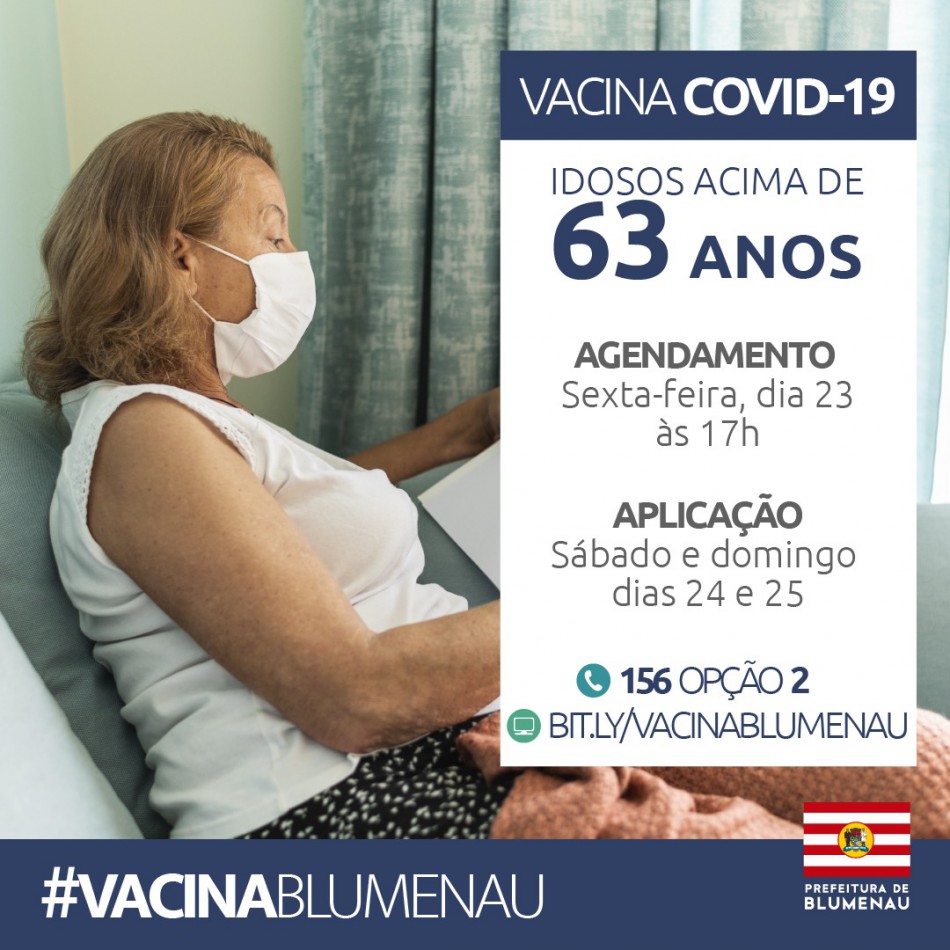 Prefeitura abre agendamento para vacinação contra Covid-19 em idosos acima dos 63 anos