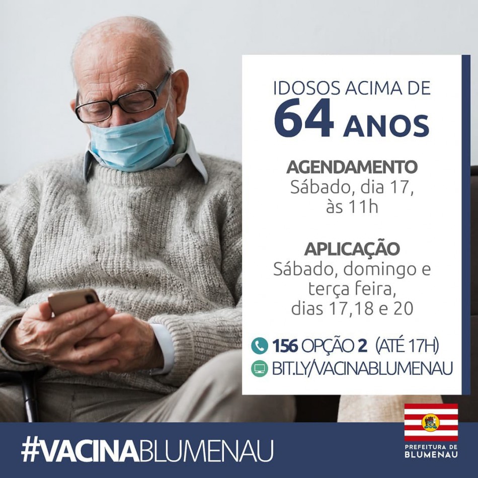Prefeitura abre agendamento para vacinação contra Covid-19 em idosos acima dos 64 anos