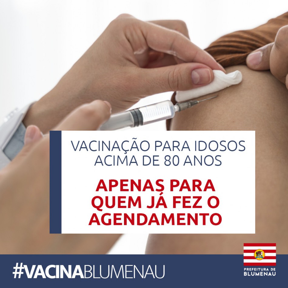 Somente idosos com 80 anos ou mais, com agendamento, serão vacinados contra Covid-19 neste domingo e segunda-feira