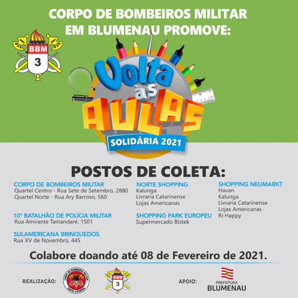 Campanha do Corpo de Bombeiros arrecada materiais escolares para famílias de baixa renda