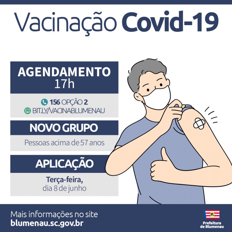Prefeitura de Blumenau amplia faixa etária da vacinação contra a Covid-19 para pessoas com 57 anos ou mais