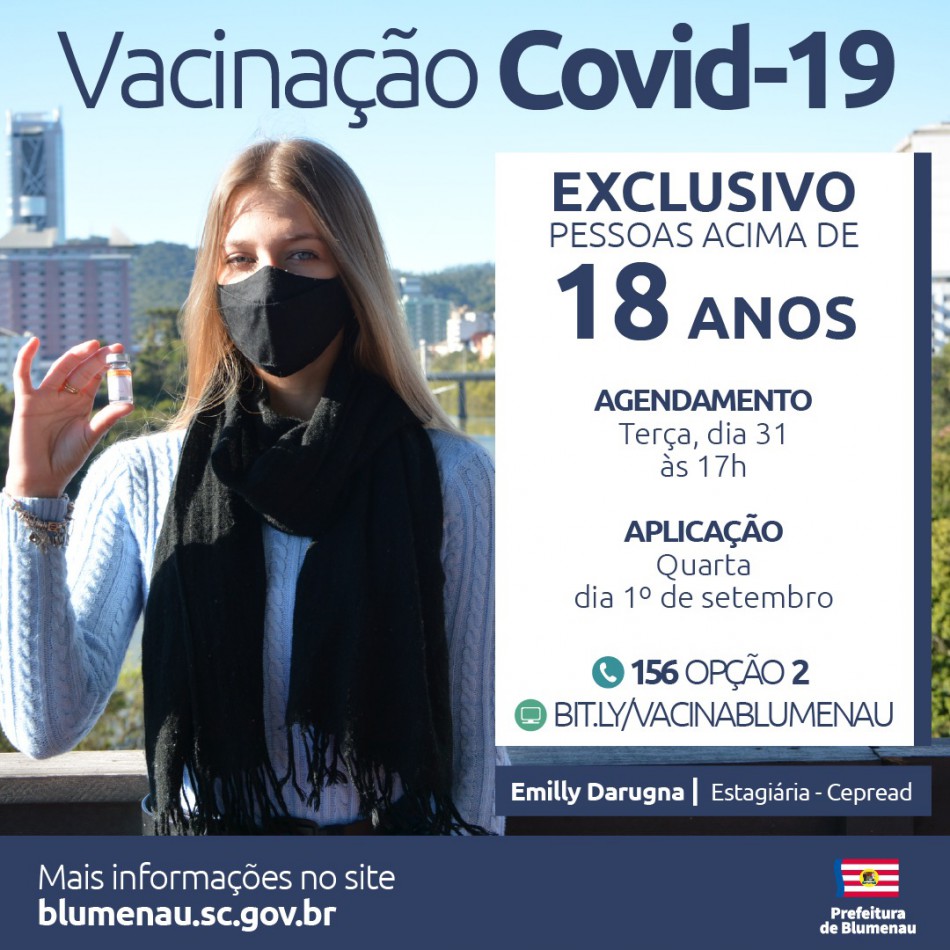 Blumenau reabre agendamento da vacina contra a Covid-19 para pessoas acima dos 18 anos