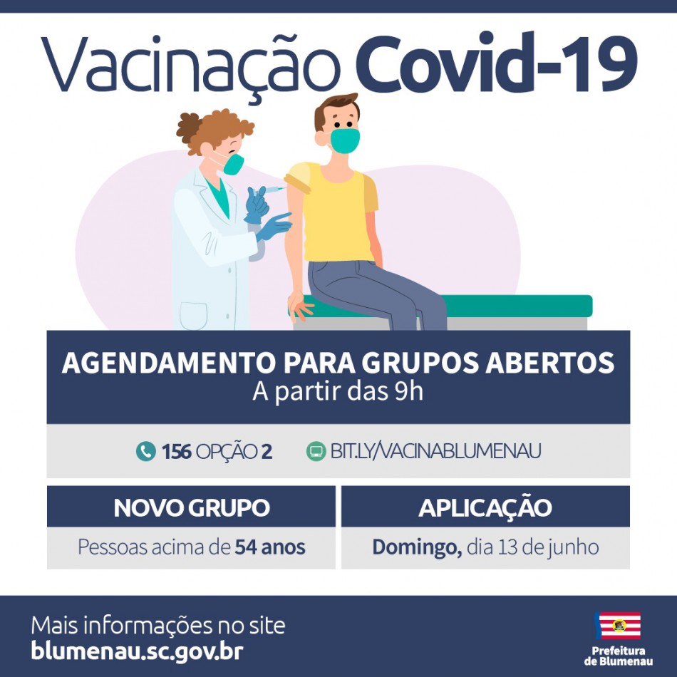 Prefeitura de Blumenau amplia vacinação contra a Covid-19 para pessoas acima dos 54 anos	