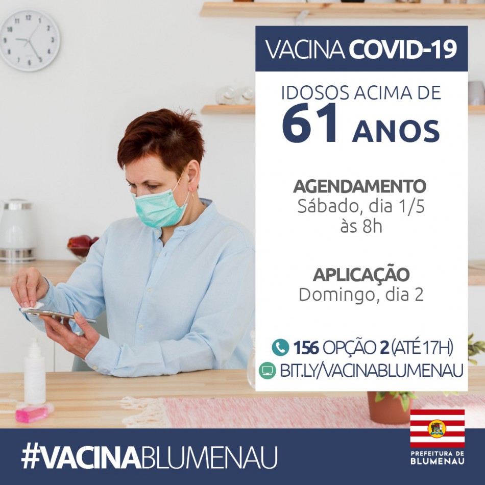 Prefeitura abre agendamento para vacinação contra Covid-19 em idosos acima dos 61 anos