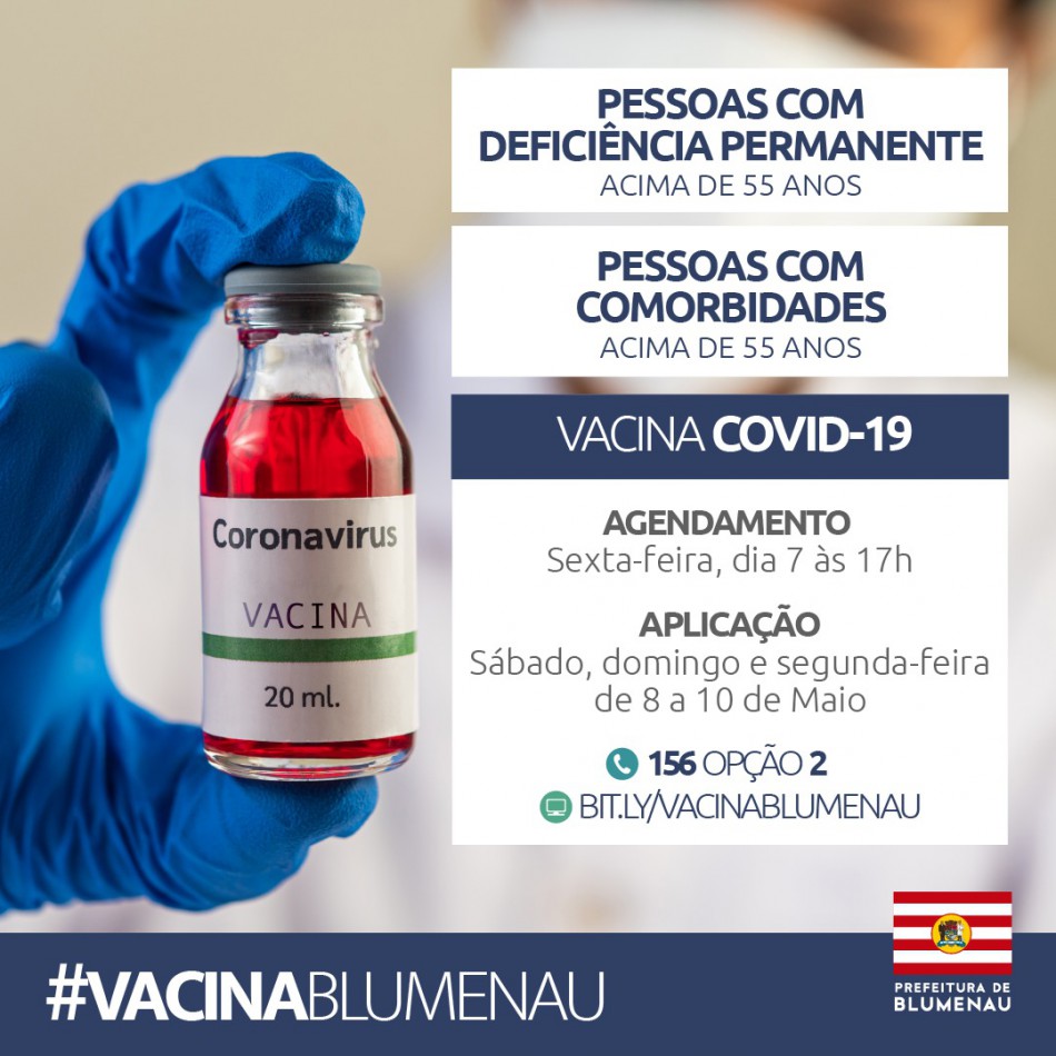 Blumenau abriu agendamento da vacina contra o Coronavírus para pessoas com comorbidades e deficiência permanente