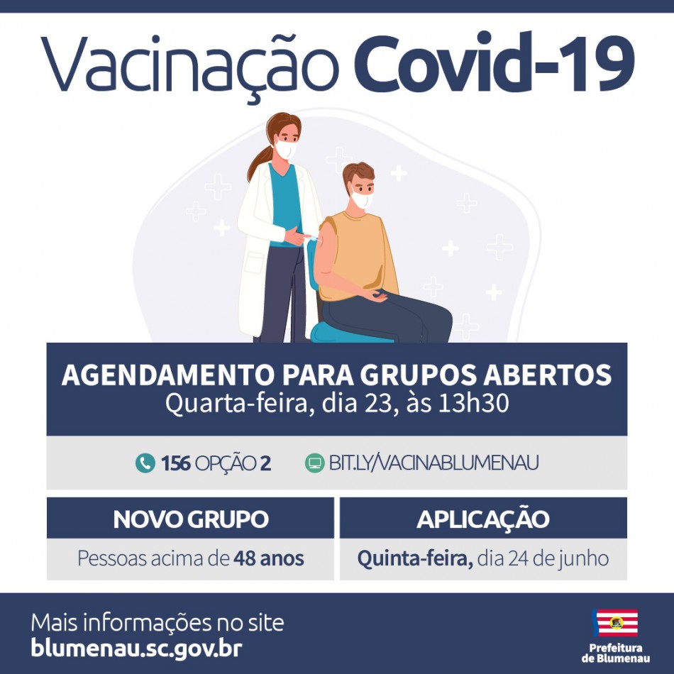 Blumenau amplia agenda de vacinação contra a Covid-19 para pessoas acima dos 48 anos