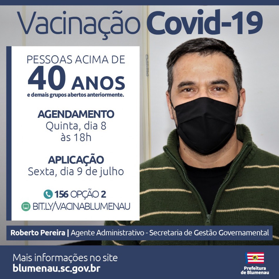 Blumenau reabre vacinação contra a Covid-19 para pessoas acima dos 40 anos e trabalhadores da indústria