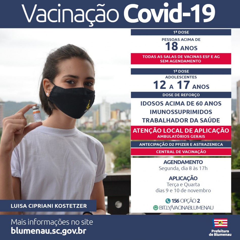 Blumenau reabre agendamento da vacina contra a Covid-19 para vários grupos