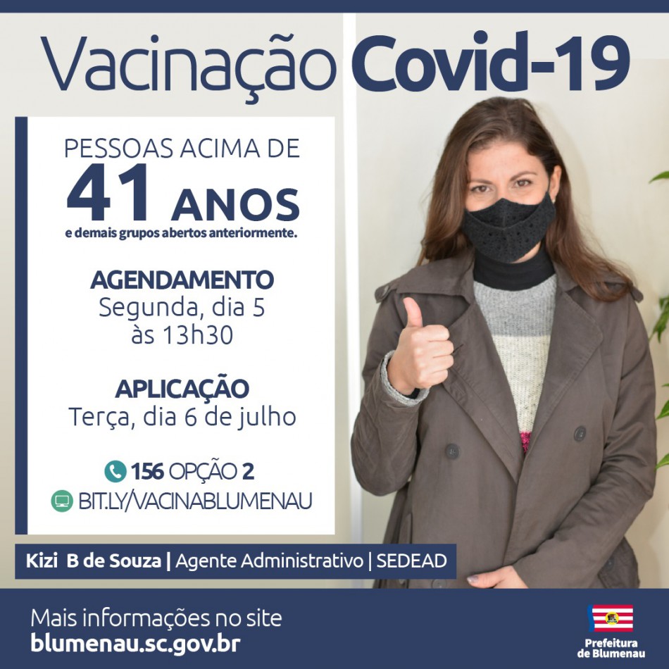 Blumenau amplia vacinação contra a Covid-19 para pessoas acima dos 41 anos