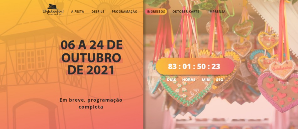 Site da Oktoberfest Blumenau já apresentava contagem regressiva desde outubro de 2020
