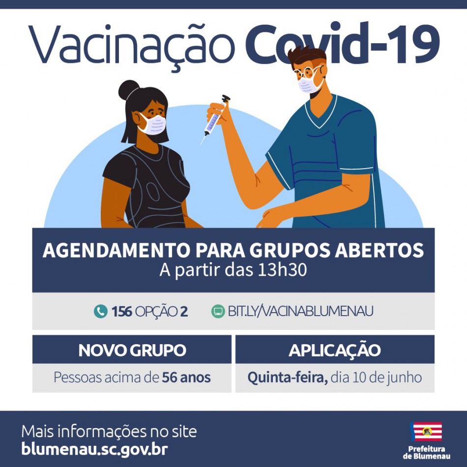 Prefeitura de Blumenau amplia faixa etária da vacinação contra a Covid-19 para pessoas acima dos 56 anos