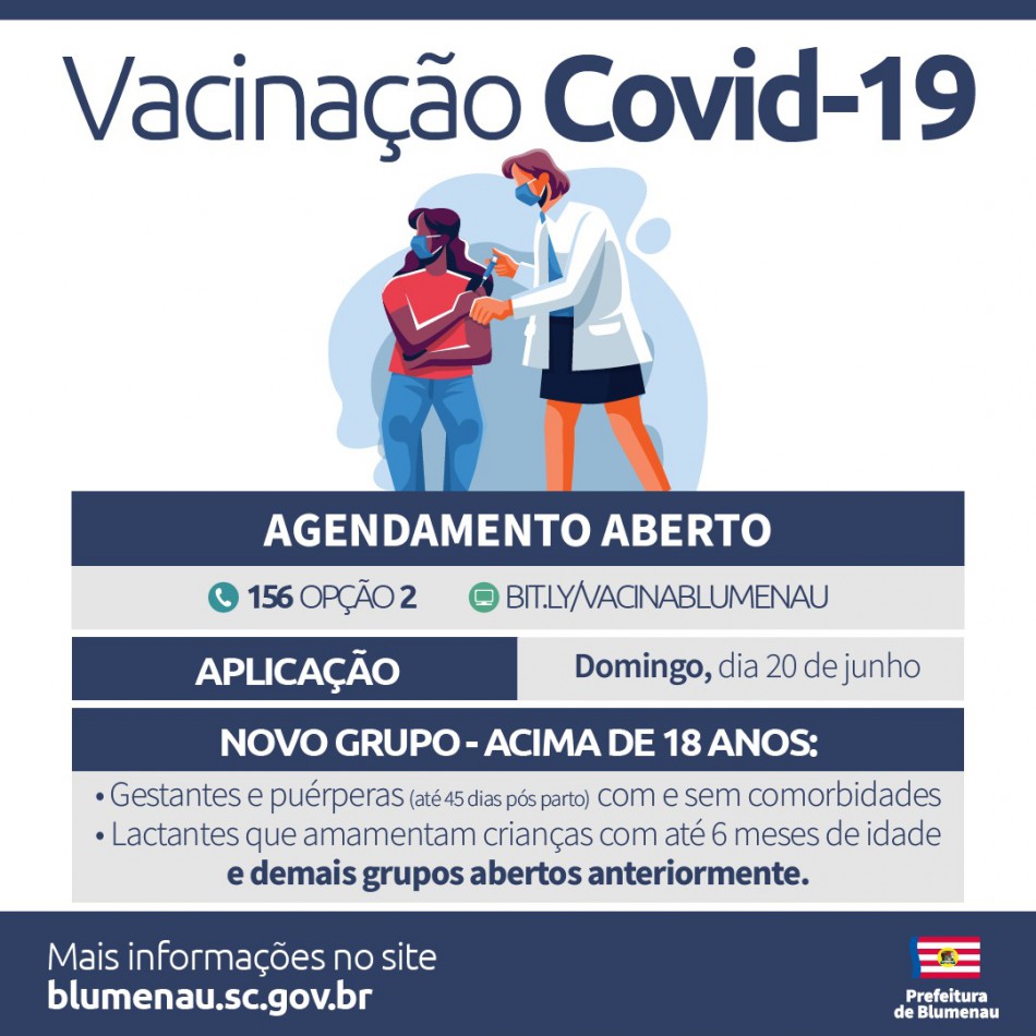 Blumenau abre agendas de vacinação contra a Covid-19 para gestantes, puérperas e lactantes que amamentam crianças até seis meses de idade