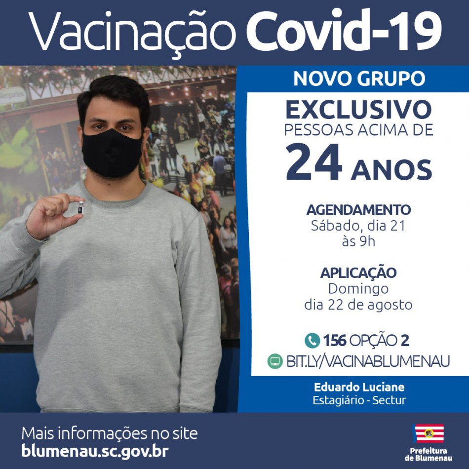 Blumenau amplia agendamento da vacina contra a Covid-19 para pessoas acima dos 24 anos