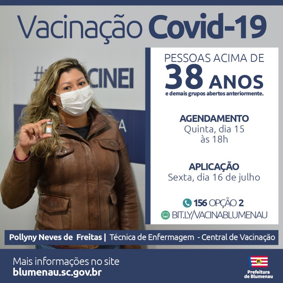 Blumenau amplia vacinação contra a Covid-19 para pessoas acima dos 38 anos e trabalhadores da indústria