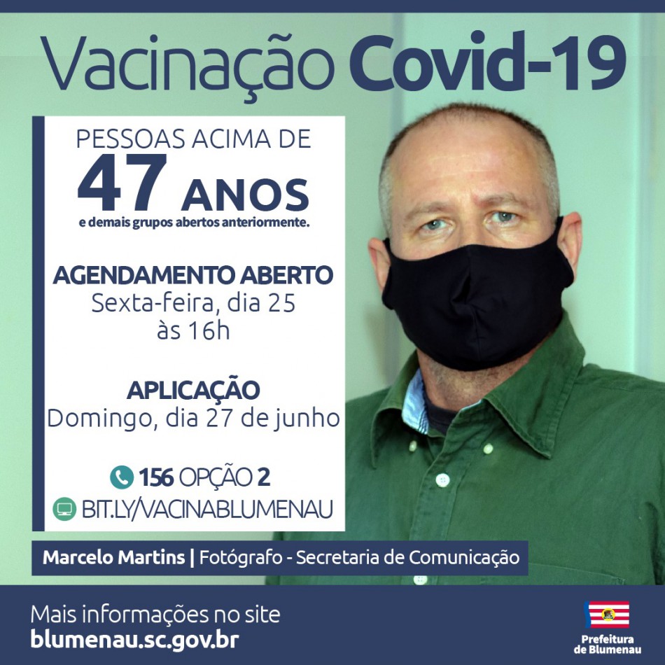 Prefeitura de Blumenau reabre agenda de vacinação contra a Covid-19 com vagas para domingo, 27