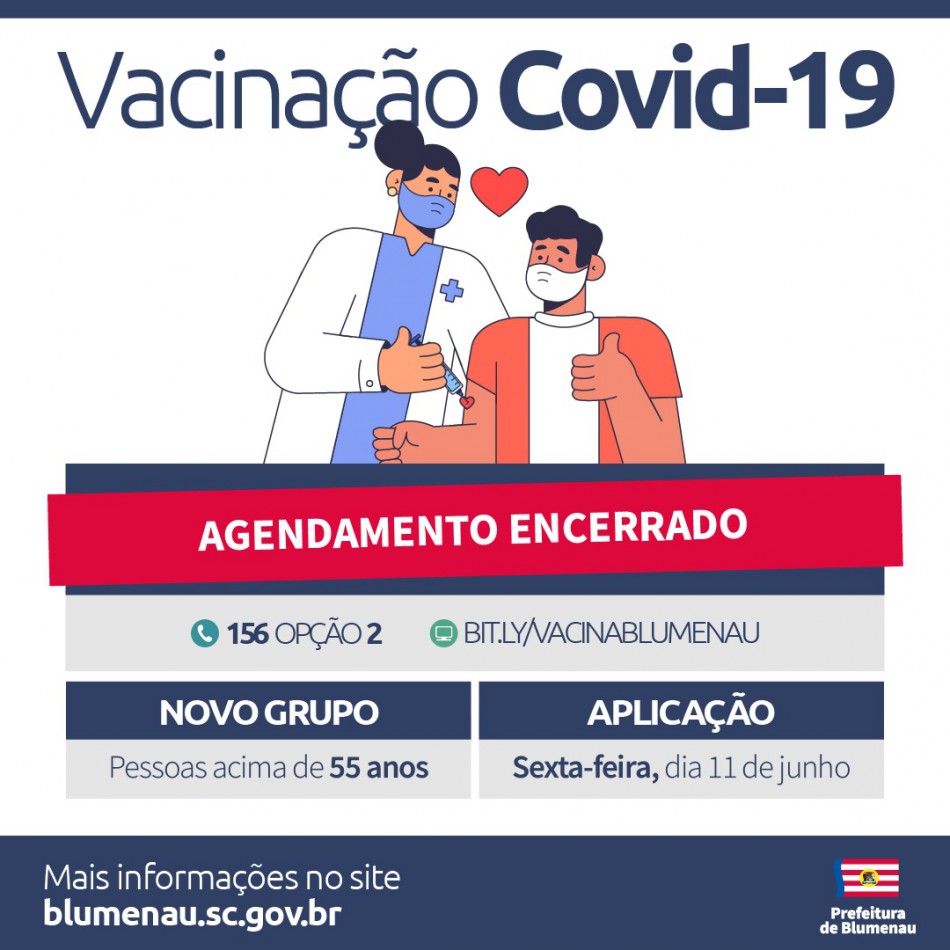 Agenda de vacinação contra a Covid-19 tem vagas esgotadas para esta sexta-feira, 11, em Blumenau