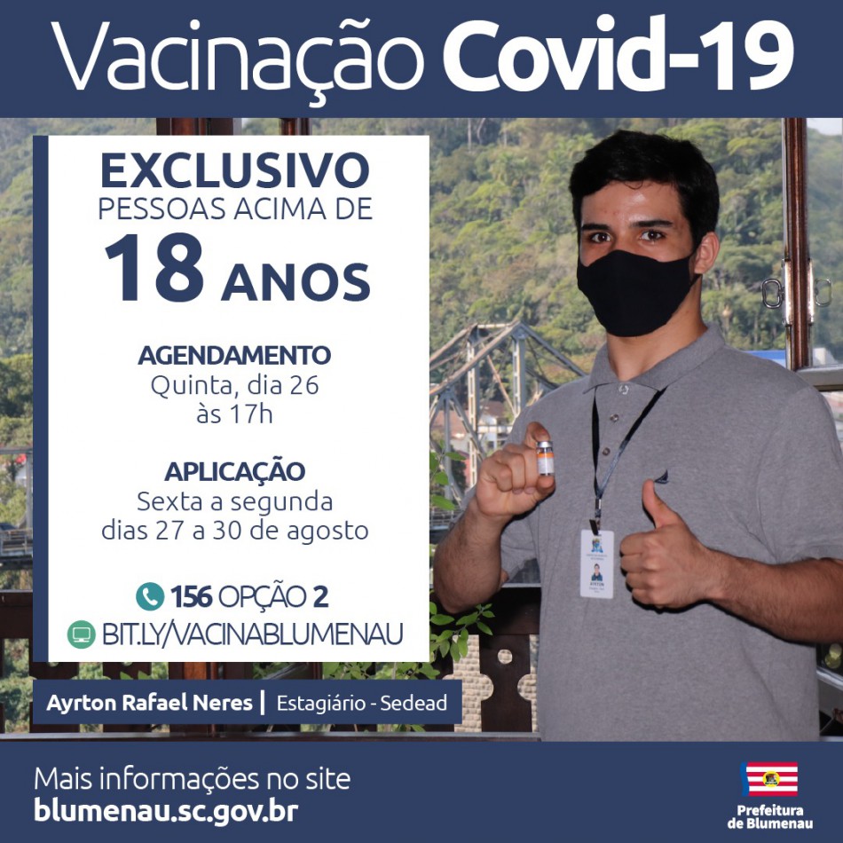 Blumenau reabre agendamento da vacina contra a Covid-19 para pessoas acima dos 18 anos