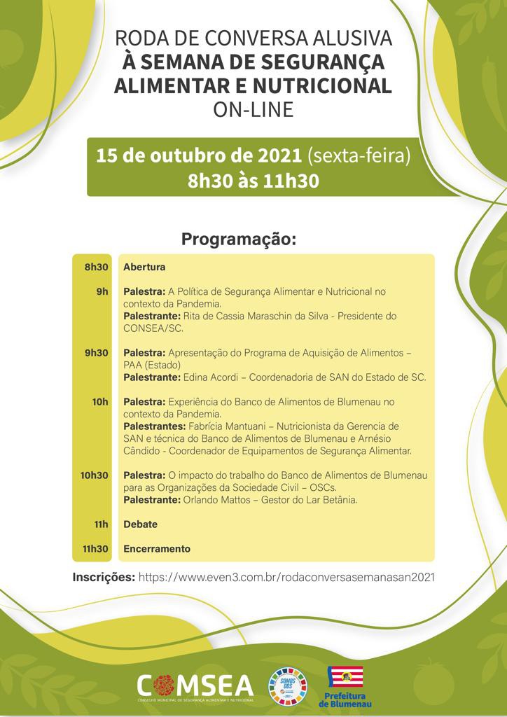 Roda de conversa sobre Segurança Alimentar e Nutricional está com inscrições abertas