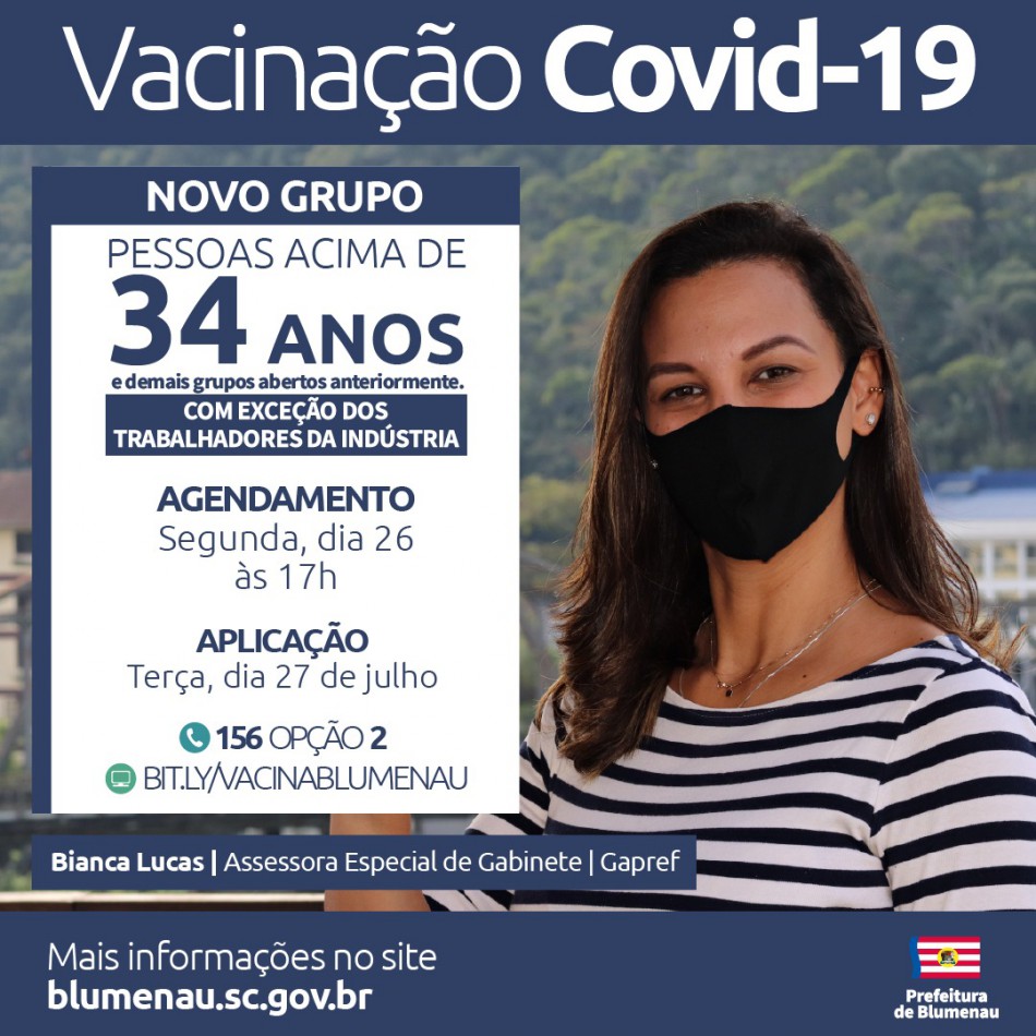 Blumenau amplia agendamento da vacina contra a Covid-19 para pessoas acima dos 34 anos